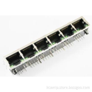 1 X 6 Multi-port RJ45 Connector Custom , Right Angle IEEE R